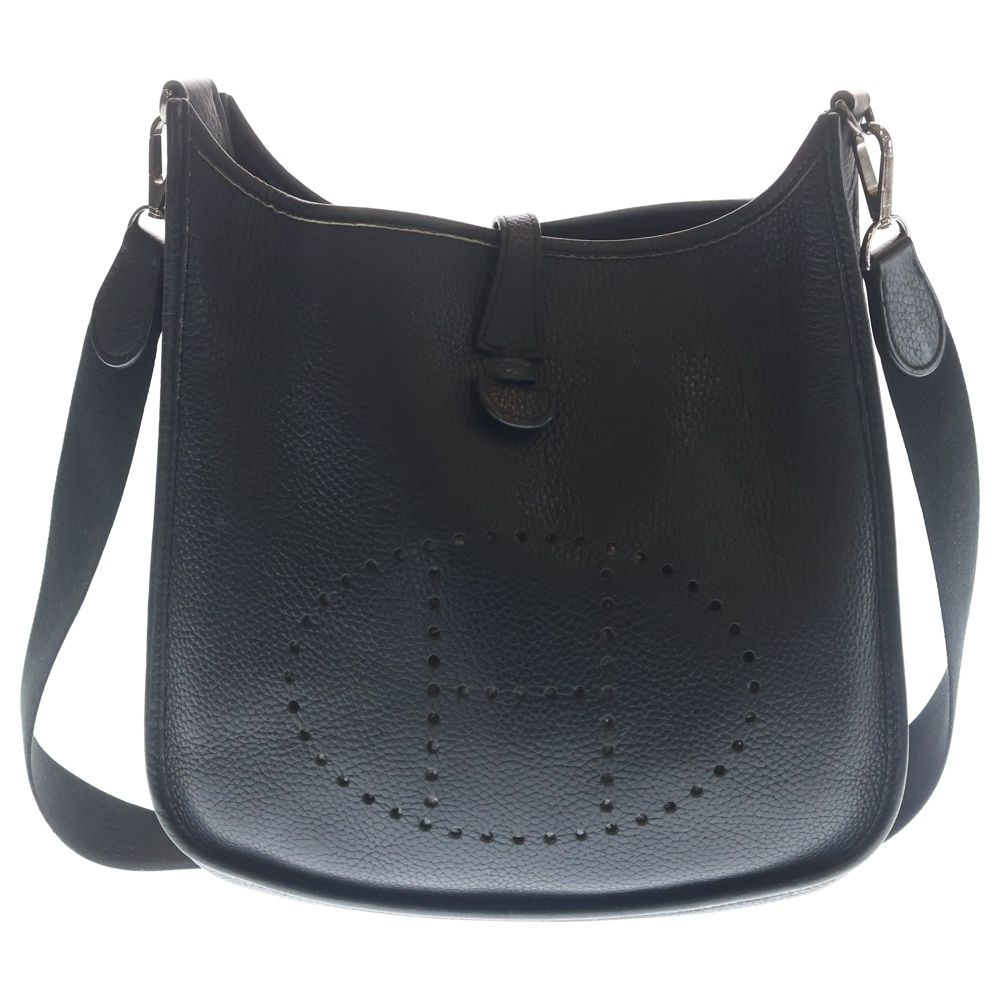 Hermes Evelyne PM Taurillon Clemence Leather Shoulder Bag Silver Black