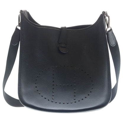 Hermes Evelyne PM Taurillon Clemence Leather Shoulder Bag Silver Black