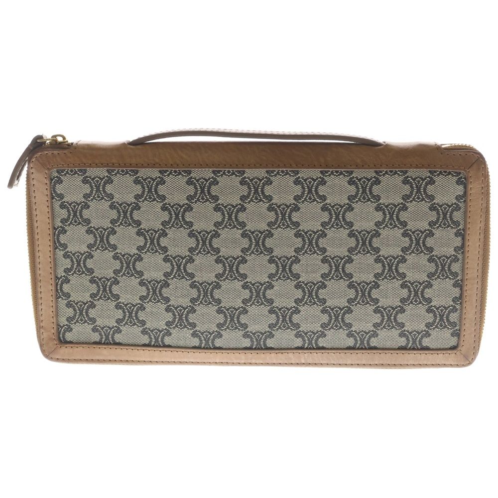 Celine Triomphe Canvas Zip Around Organizer Wallet Brown Gray