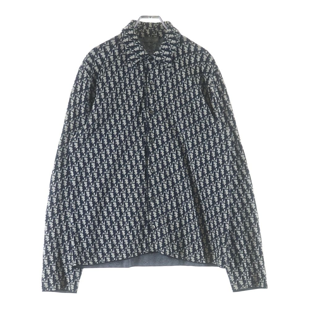 Dior Oblique Overshirt All Over Pattern Logo Long Sleeve Cotton Shirt Gray Navy