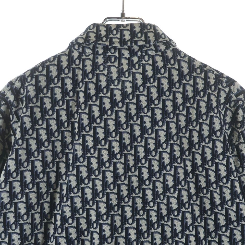Dior Oblique Overshirt All Over Pattern Logo Long Sleeve Cotton Shirt Gray Navy — view 4