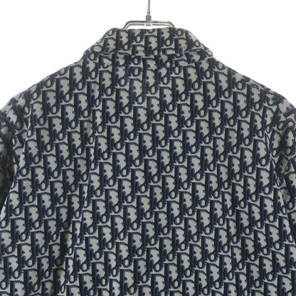 Dior Oblique Overshirt All Over Pattern Logo Long Sleeve Cotton Shirt Gray Navy — view 4