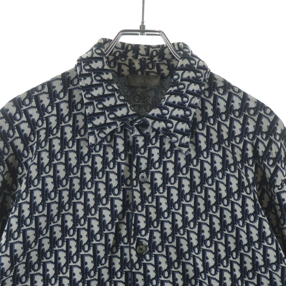 Dior Oblique Overshirt All Over Pattern Logo Long Sleeve Cotton Shirt Gray Navy — view 3