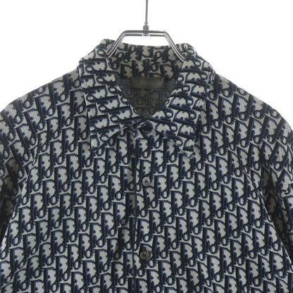 Dior Oblique Overshirt All Over Pattern Logo Long Sleeve Cotton Shirt Gray Navy — view 3