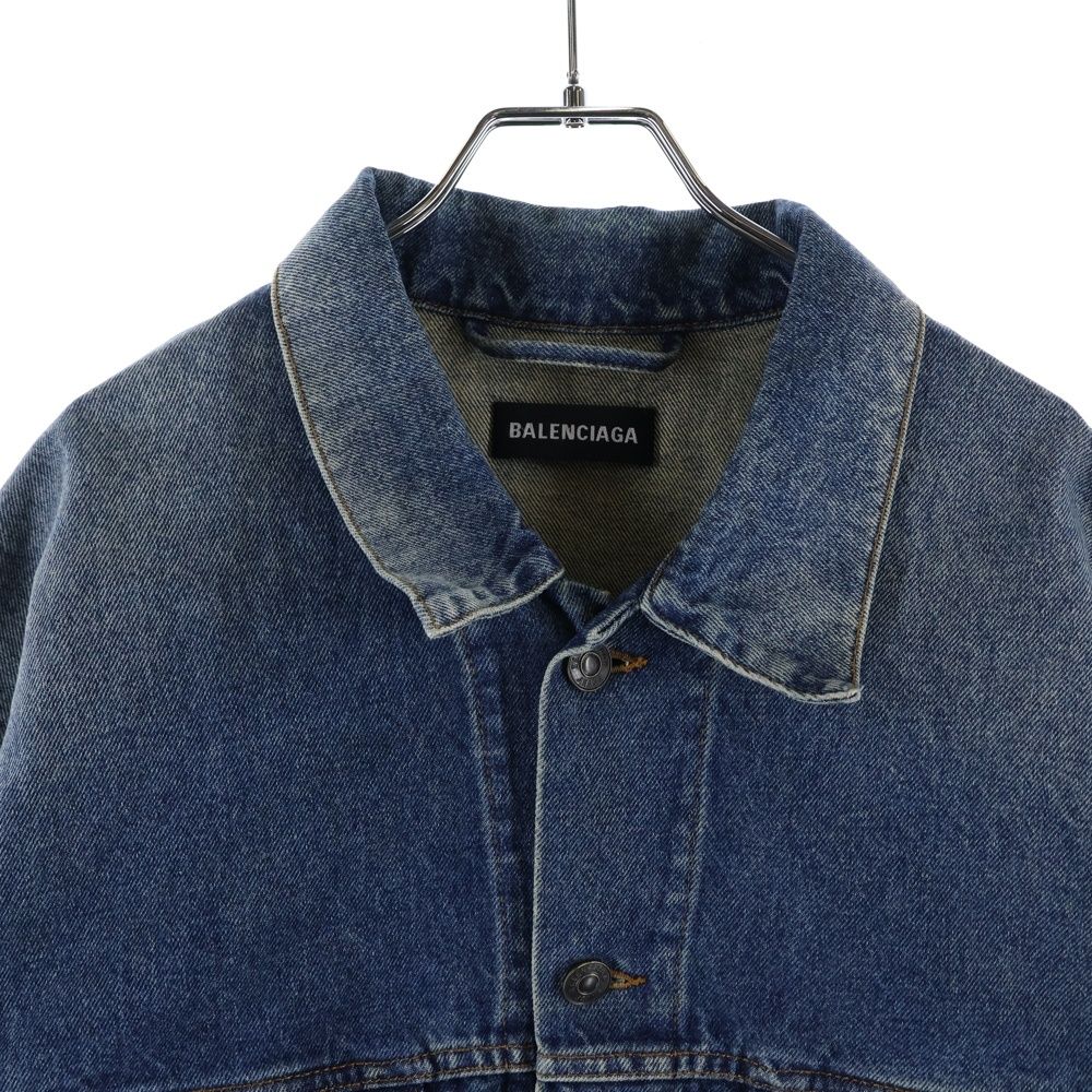 Balenciaga Front Embroidery Logo Denim Jacket Indigo — view 3