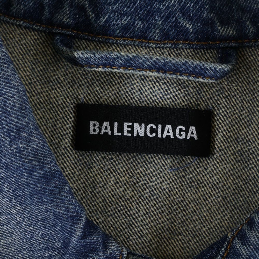 Balenciaga Front Embroidery Logo Denim Jacket Indigo — view 6
