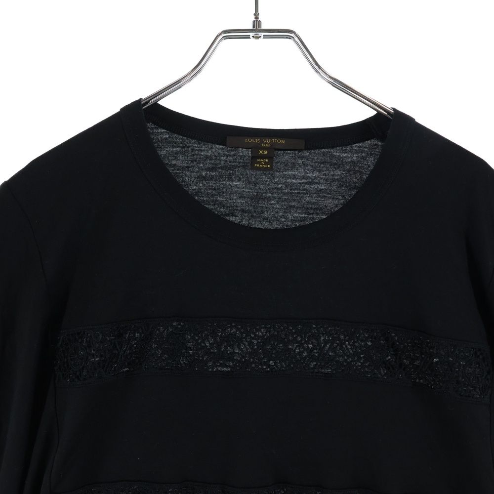 Louis Vuitton Lace Pattern T-Shirt LV Logo Short Sleeve Black — view 3