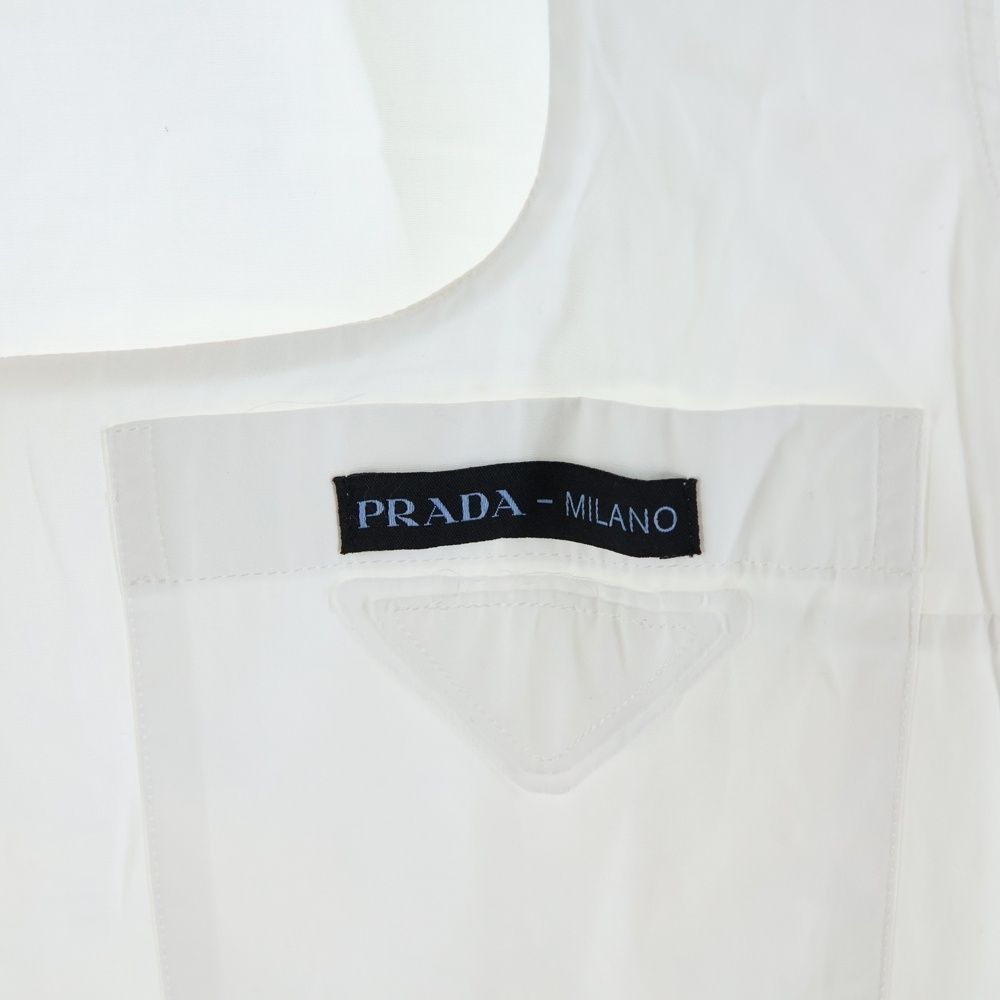 Prada Cut Out Shirt Triangle Logo Cut Out Long Sleeve White — view 5