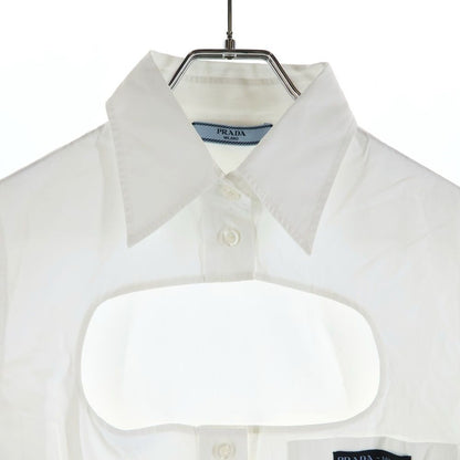 Prada Cut Out Shirt Triangle Logo Cut Out Long Sleeve White — view 3