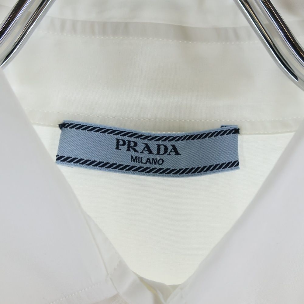 Prada Cut Out Shirt Triangle Logo Cut Out Long Sleeve White — view 6