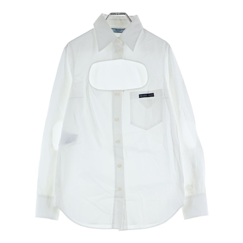 Prada Cut Out Shirt Triangle Logo Cut Out Long Sleeve White