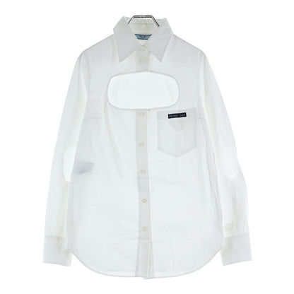 Prada Cut Out Shirt Triangle Logo Cut Out Long Sleeve White