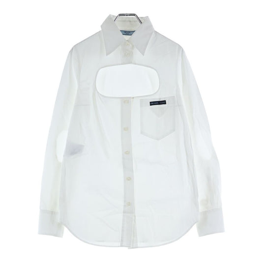 Prada Cut Out Shirt Triangle Logo Cut Out Long Sleeve White