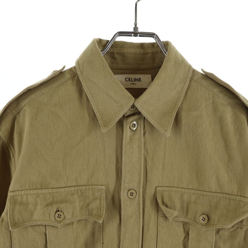 Celine Cotton Twill Military Shirt Long Sleeve Brown — view 3