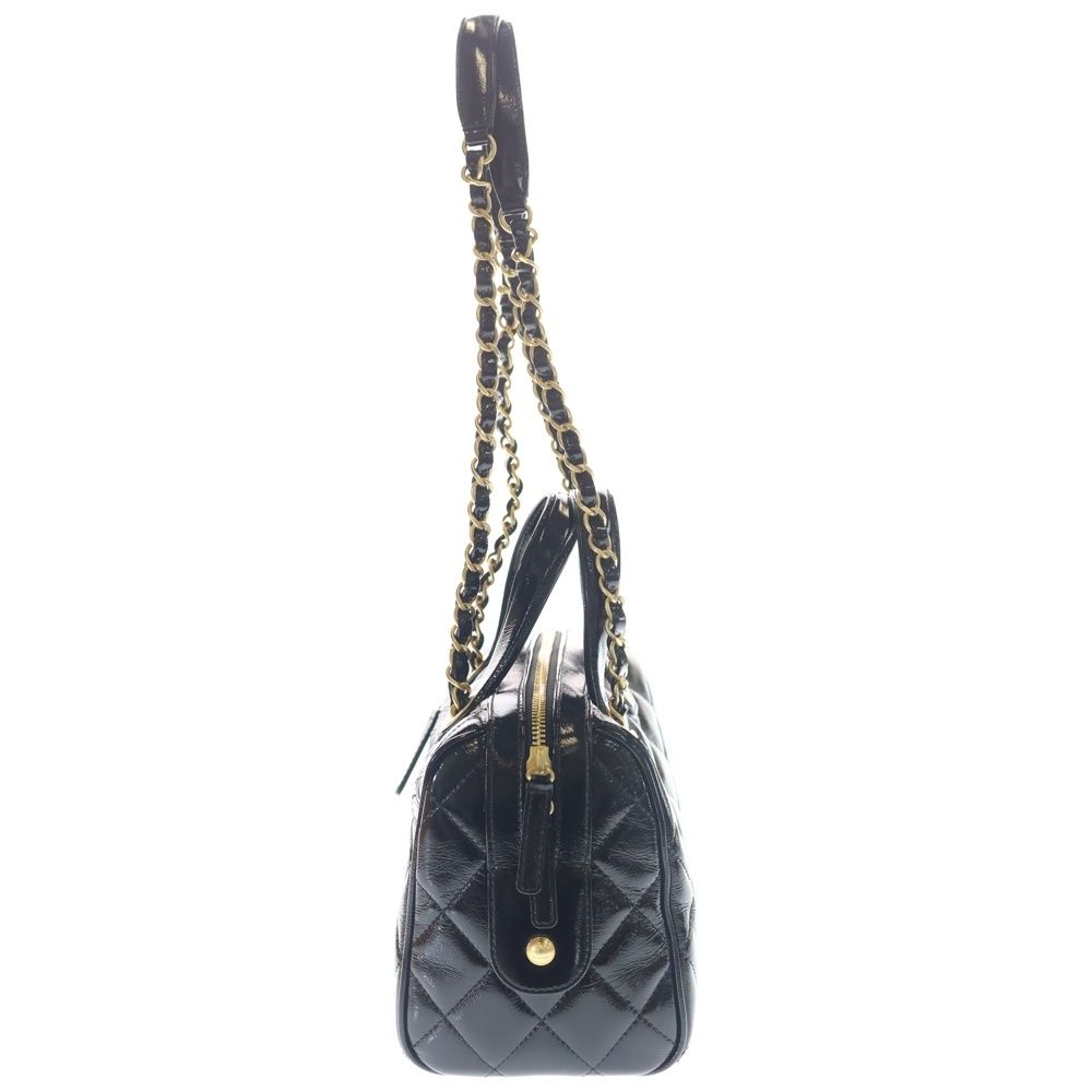 Chanel Quilted Shiny Patent 2-Way Chain Shoulder Bag Mini Black Gold — view 3