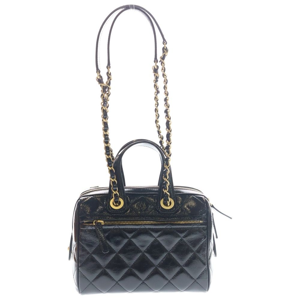 Chanel Quilted Shiny Patent 2-Way Chain Shoulder Bag Mini Black Gold — view 2