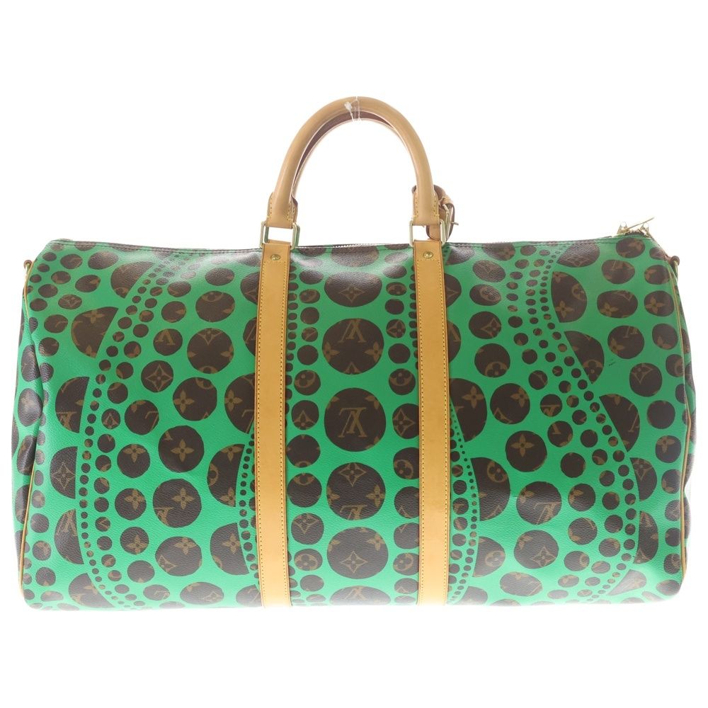 Louis Vuitton YK Yayoi Kusama Monogram Keepall 55 Leather Boston Bag Brown Green — view 2
