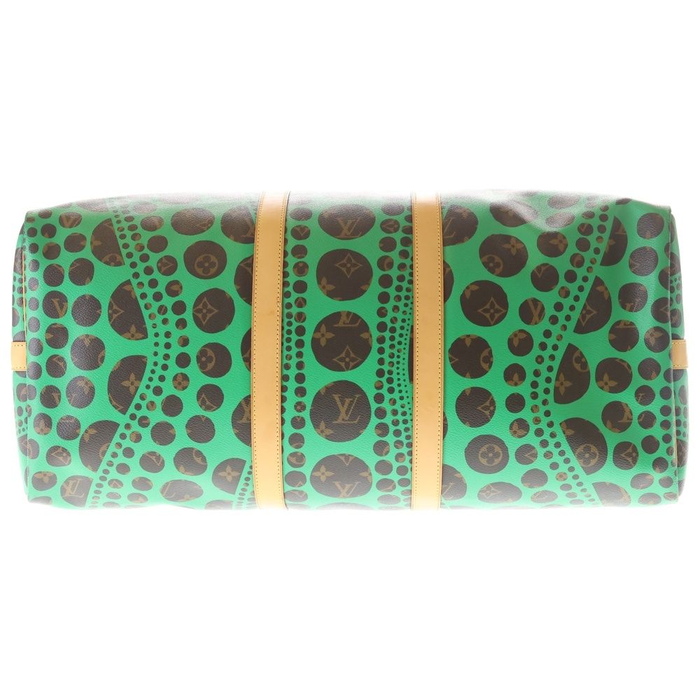 Louis Vuitton YK Yayoi Kusama Monogram Keepall 55 Leather Boston Bag Brown Green — view 5