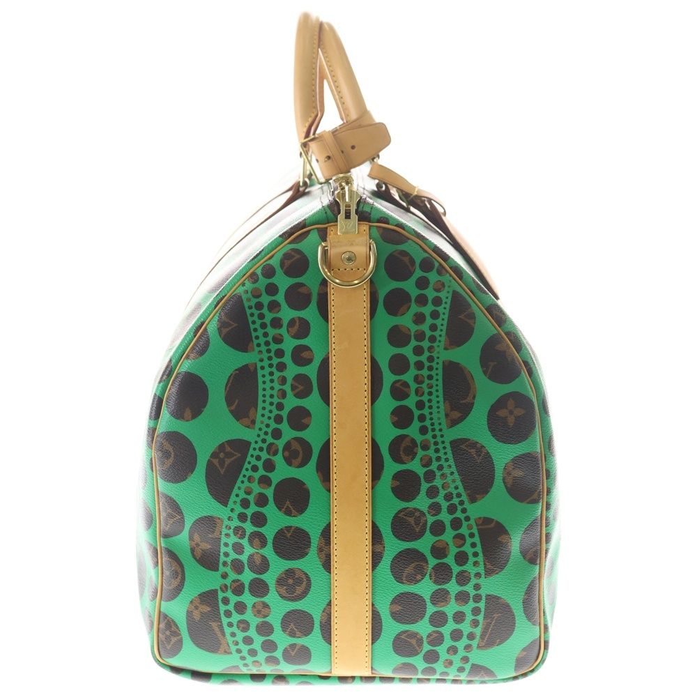 Louis Vuitton YK Yayoi Kusama Monogram Keepall 55 Leather Boston Bag Brown Green — view 3