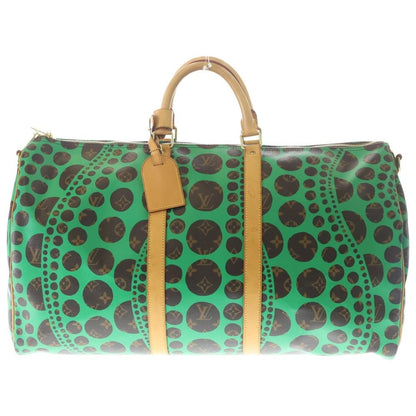 Louis Vuitton YK Yayoi Kusama Monogram Keepall 55 Leather Boston Bag Brown Green