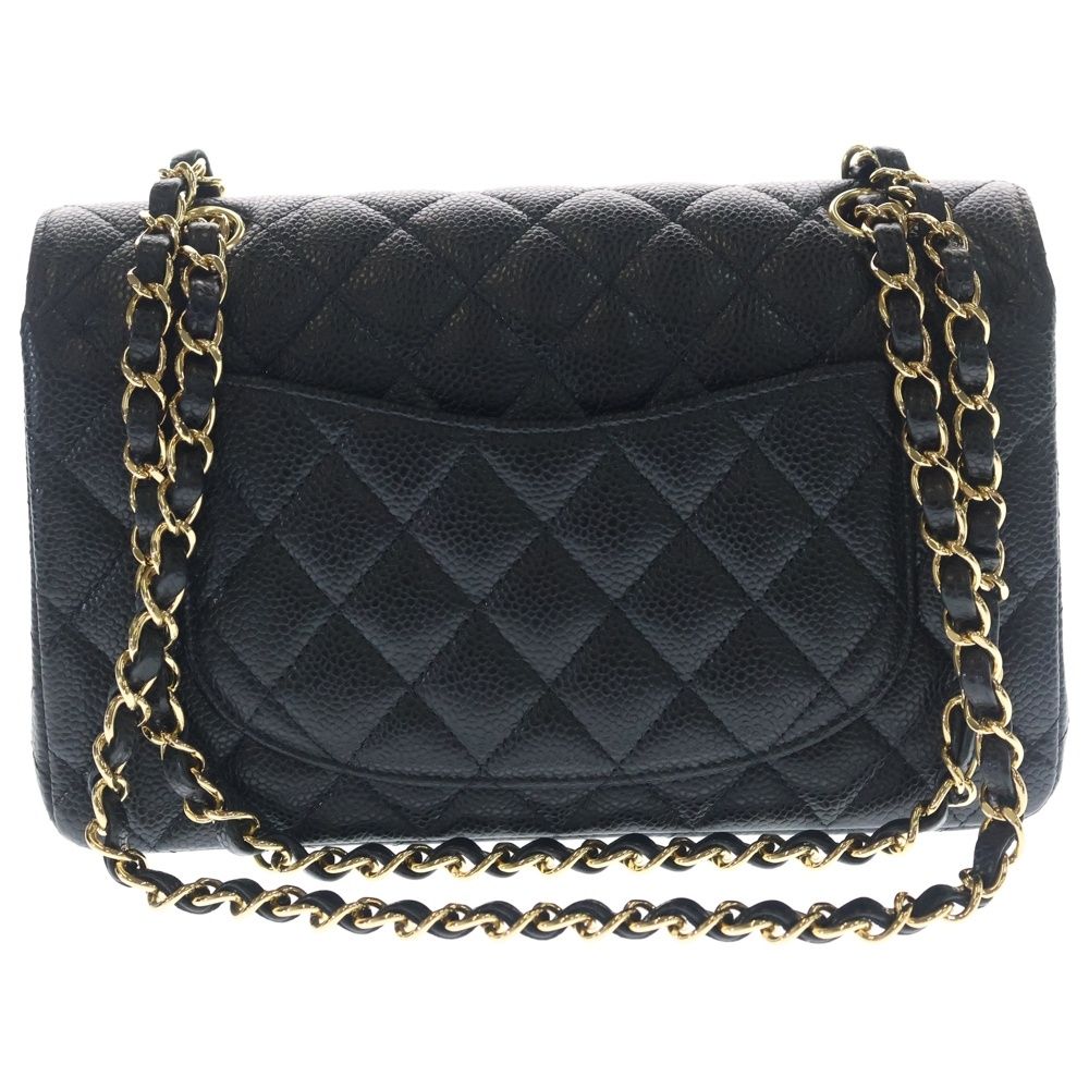 Chanel Quilted 23 CC Logo Caviar Leather Double Flap Chain Shoulder Bag GD Black — view 2