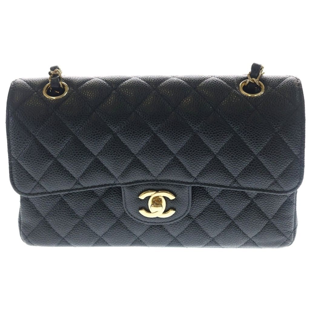 Chanel Quilted 23 CC Logo Caviar Leather Double Flap Chain Shoulder Bag GD Black