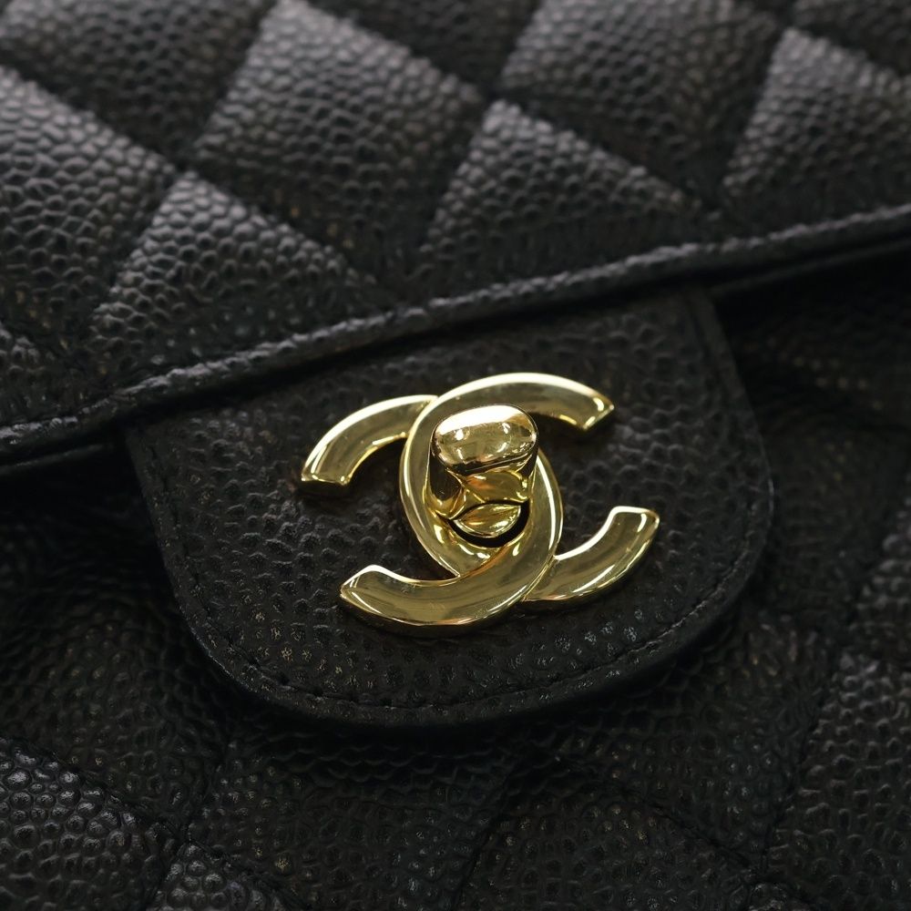 Chanel Quilted 23 CC Logo Caviar Leather Double Flap Chain Shoulder Bag GD Black — view 6