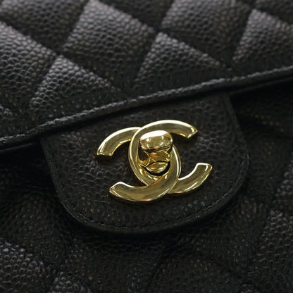 Chanel Quilted 23 CC Logo Caviar Leather Double Flap Chain Shoulder Bag GD Black — view 6