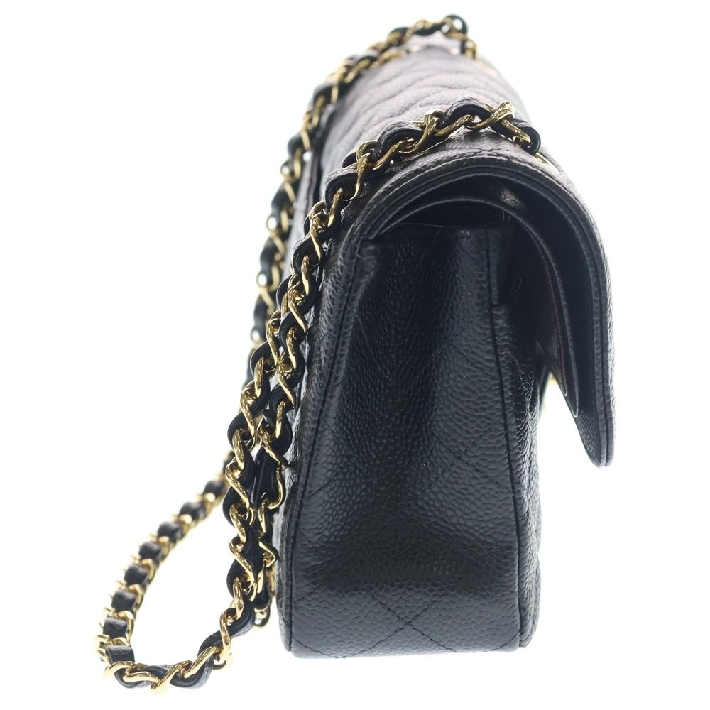 Chanel Quilted 23 CC Logo Caviar Leather Double Flap Chain Shoulder Bag GD Black — view 3