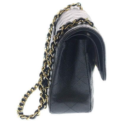 Chanel Quilted 23 CC Logo Caviar Leather Double Flap Chain Shoulder Bag GD Black — view 3