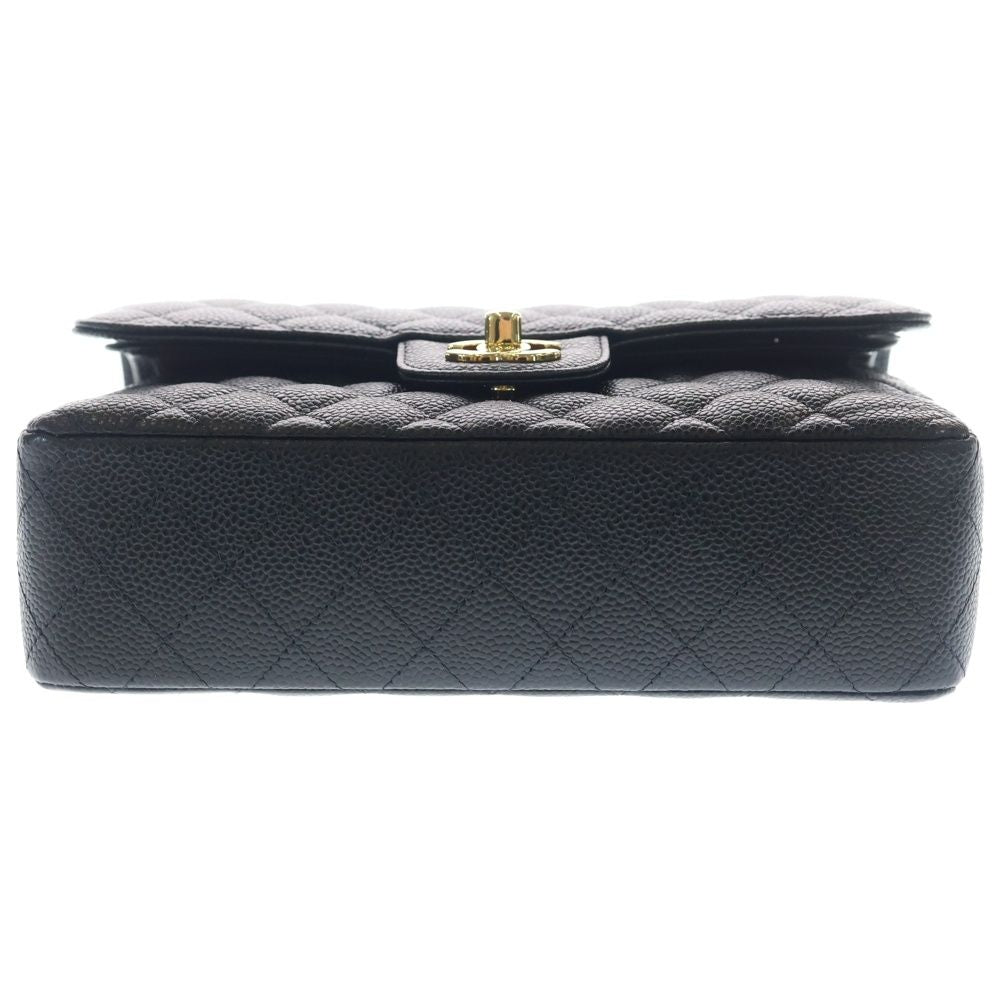 Chanel Quilted 23 CC Logo Caviar Leather Double Flap Chain Shoulder Bag GD Black — view 5