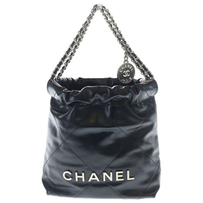 Chanel 22 Mini Chain Shoulder Bag Silver Black Plate