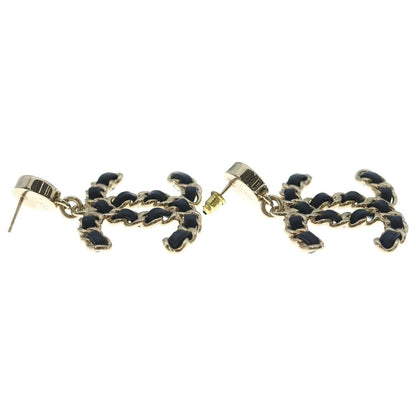 Chanel Earrings Chain CC Logo Black Gold Plate — view 4
