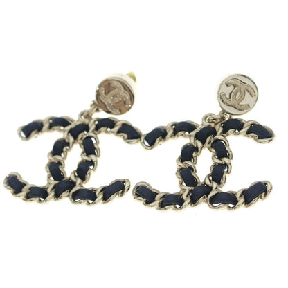 Chanel Earrings Chain CC Logo Black Gold Plate