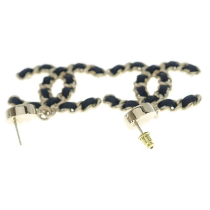 Chanel Earrings Chain CC Logo Black Gold Plate — view 2