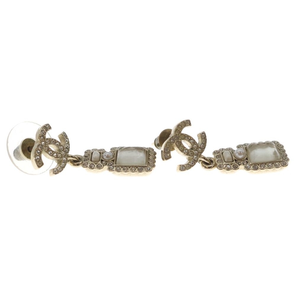 Chanel CC Logo Line Stone Bottle Motif Earrings Gold — view 4