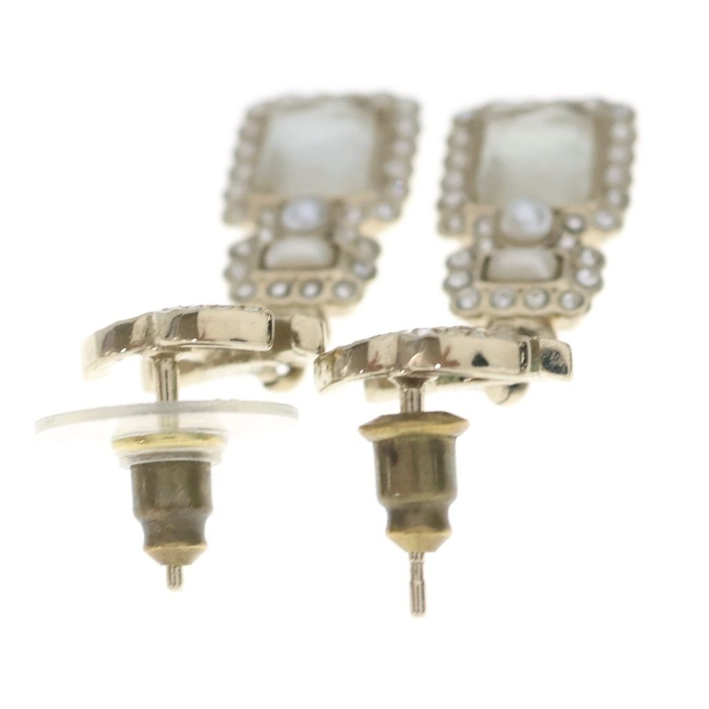 Chanel CC Logo Line Stone Bottle Motif Earrings Gold — view 2