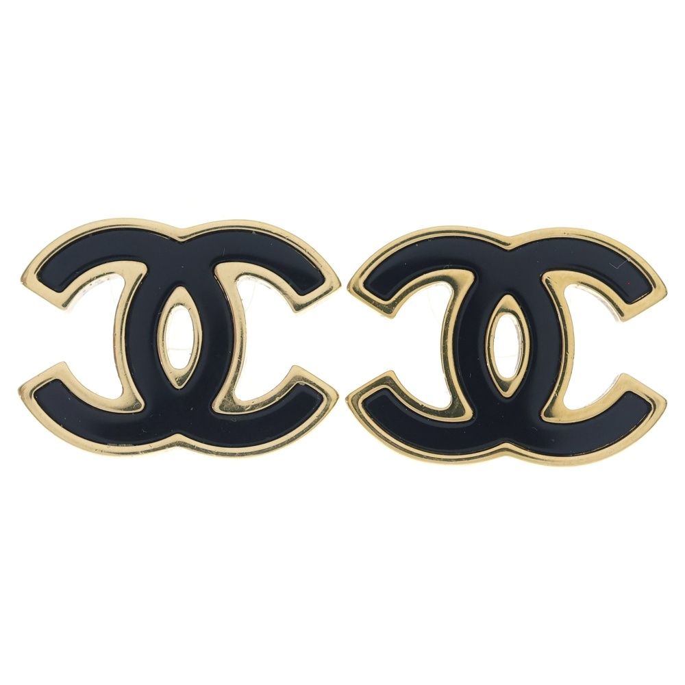 Chanel Earrings CC Logo Gold Black