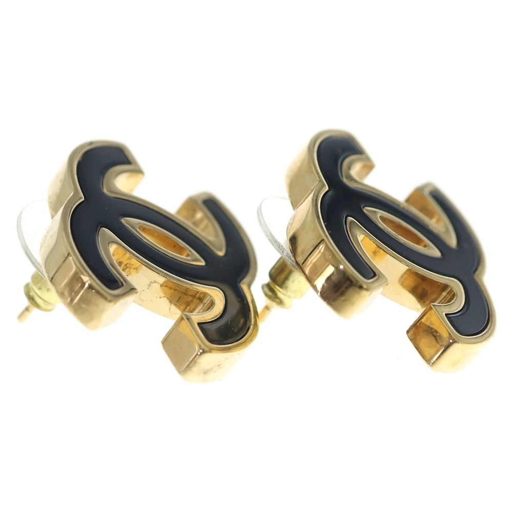 Chanel Earrings CC Logo Gold Black — view 4
