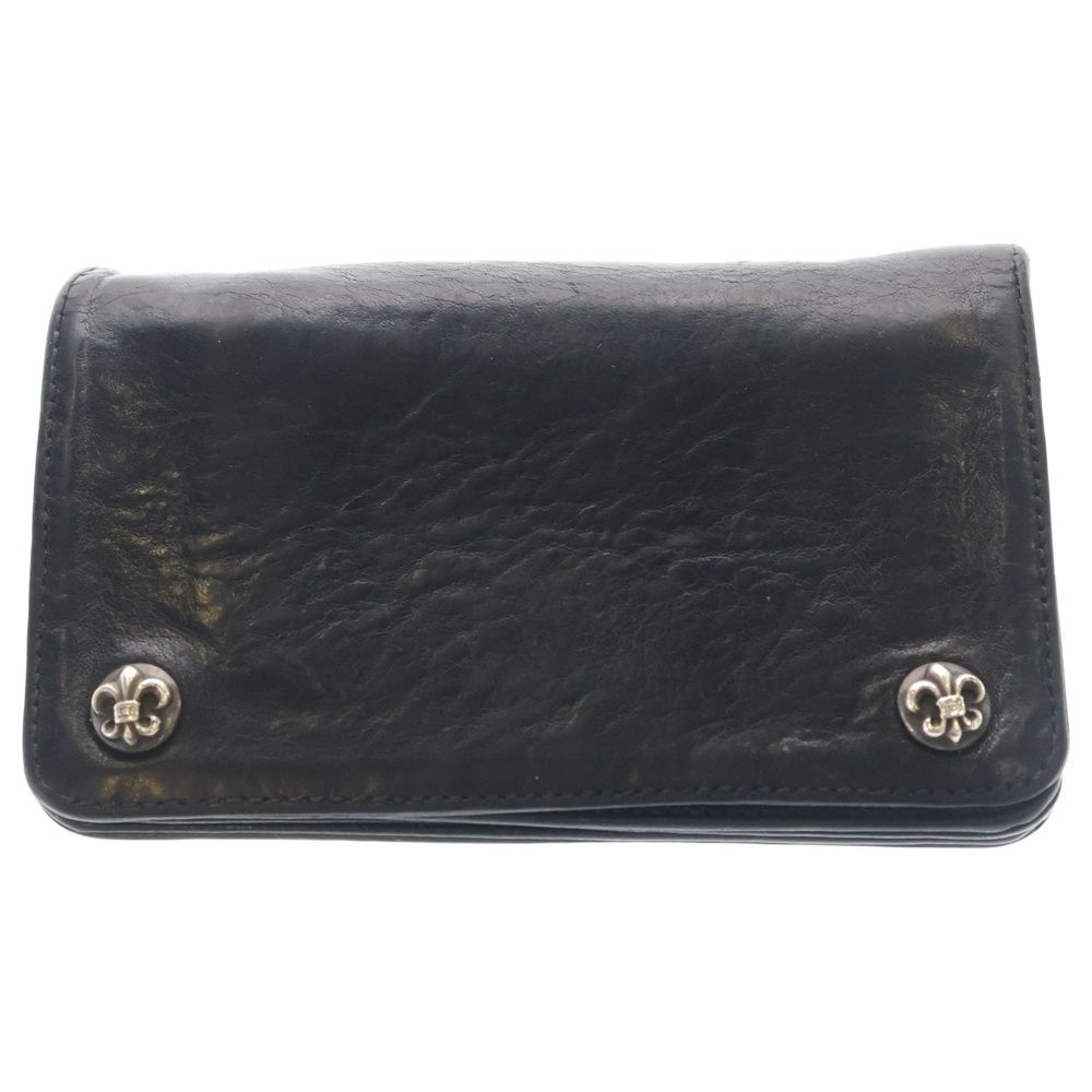 Chrome Hearts BS Fleur Button Wallet 1 Zip BS Bifold Leather Black Silver