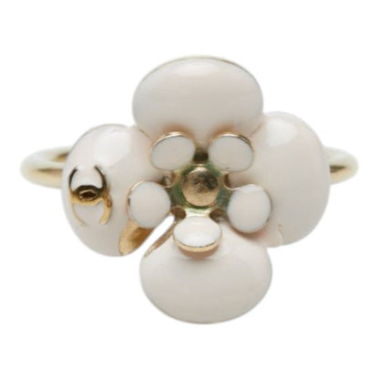 Chanel CC Logo Camellia Flower Ring Gold Beige Plated Enamel — view 2