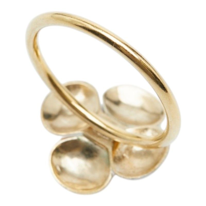 Chanel CC Logo Camellia Flower Ring Gold Beige Plated Enamel — view 6
