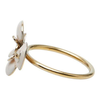 Chanel CC Logo Camellia Flower Ring Gold Beige Plated Enamel — view 4