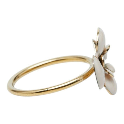 Chanel CC Logo Camellia Flower Ring Gold Beige Plated Enamel — view 5