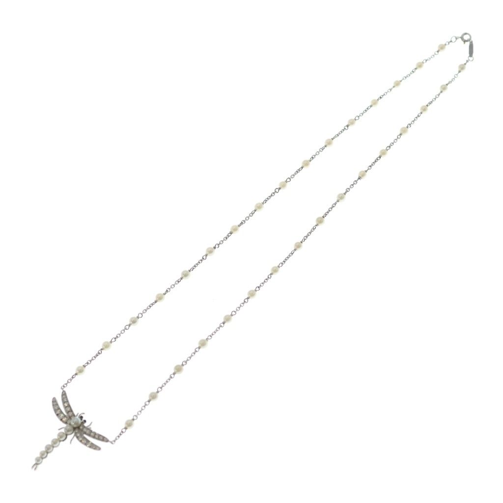 Tiffany & Co Dragonfly Pearl Saffiano Pave Diamond Necklace Platinum — view 2