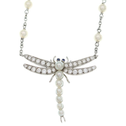 Tiffany & Co Dragonfly Pearl Saffiano Pave Diamond Necklace Platinum — view 3