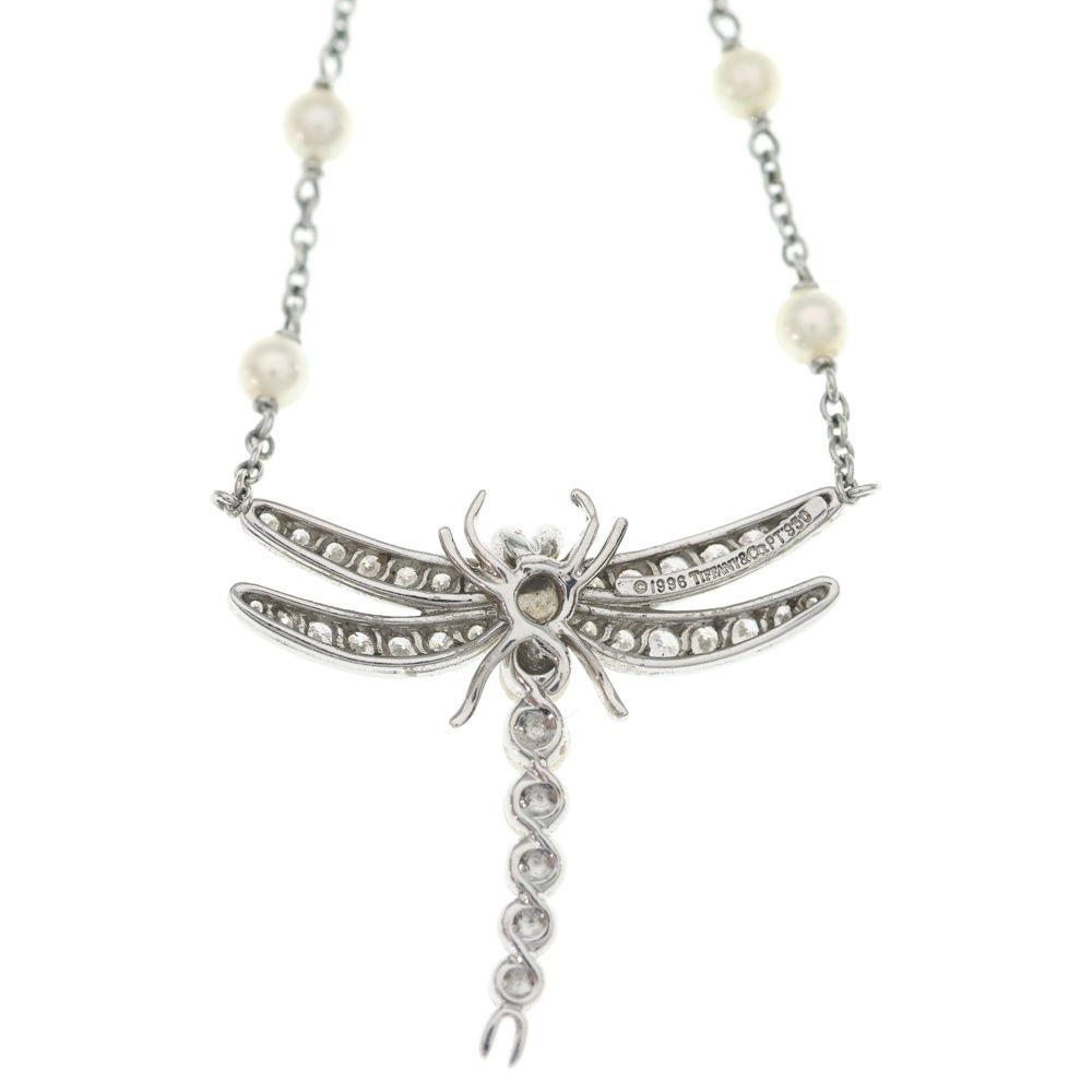 Tiffany & Co Dragonfly Pearl Saffiano Pave Diamond Necklace Platinum — view 5