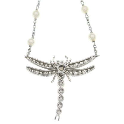 Tiffany & Co Dragonfly Pearl Saffiano Pave Diamond Necklace Platinum — view 5