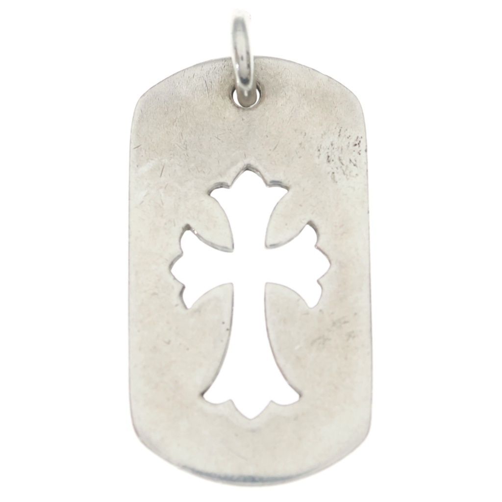 Chrome Hearts D Tag Lrg CO Crs Cutout Cross Dog Tag Large Pendant Top Silver