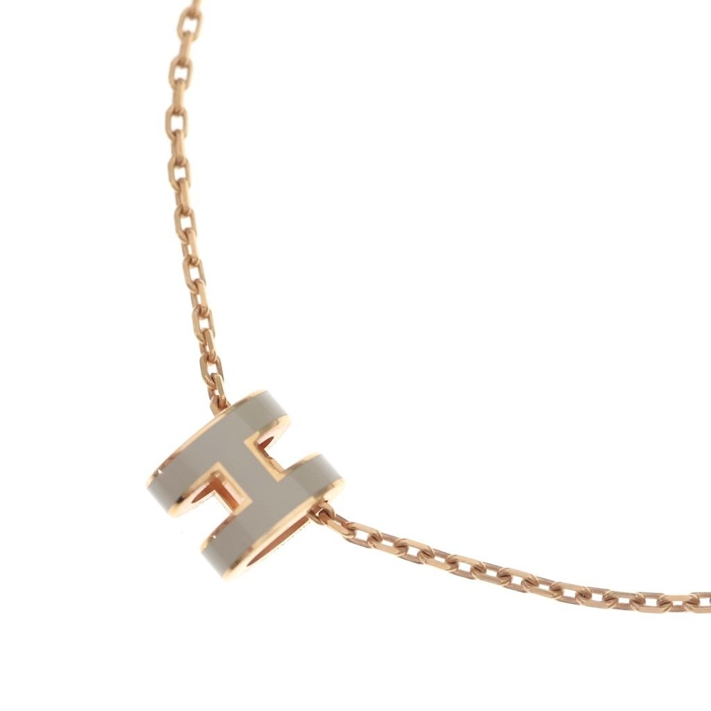 Hermes Pop Necklace Pendant Chain Pink Gold Beige